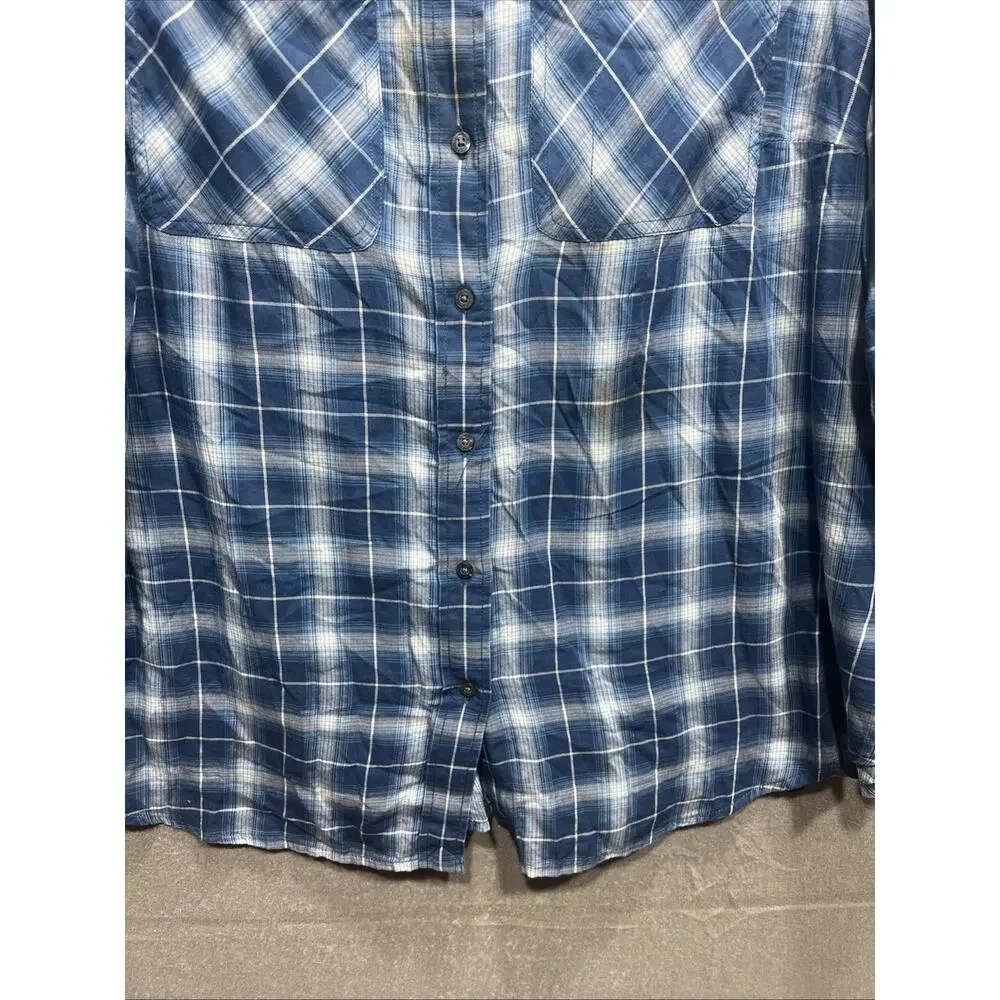 Lauren Ralph Lauren Black Label Plaid Cotton Twill Shirt Blue Womens Size 2X - Picture 7 of 14